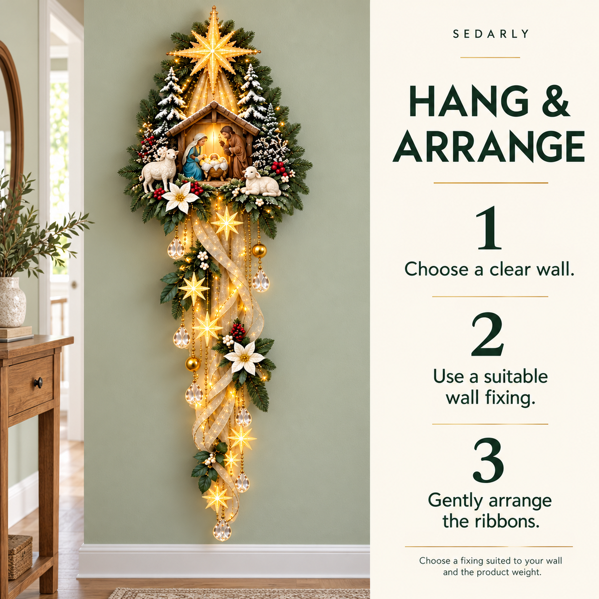 How to hang and arrange the nativity wall hanging in 3 steps